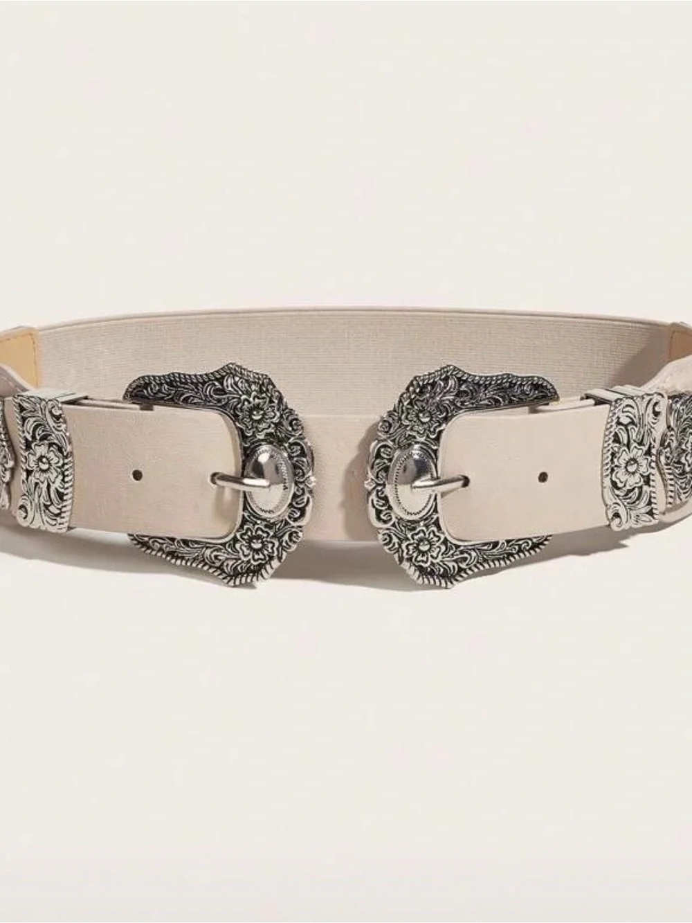 Beige Floral Double Buckle Western Belt